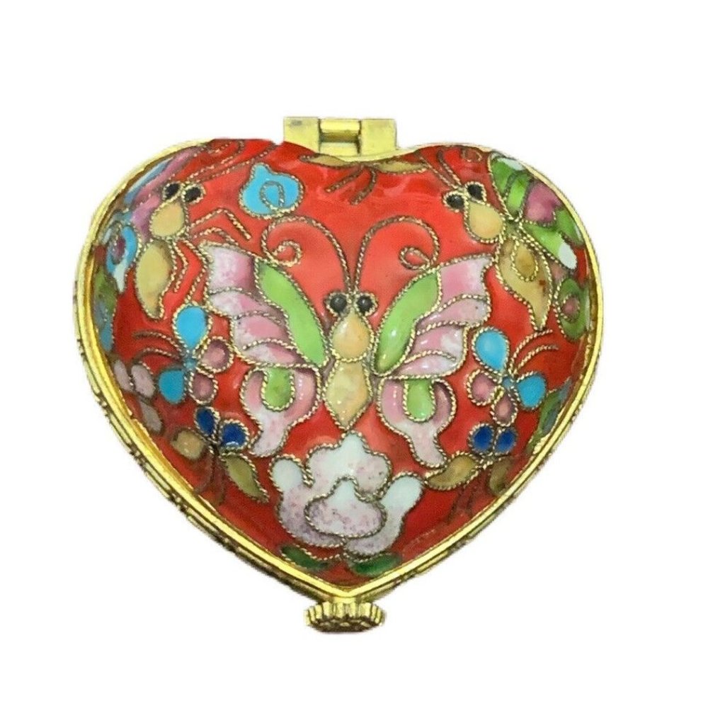 Vintage Cloisonné Chinese Enamel Copper Trinket Snuff Pill Snap Closure Handmade